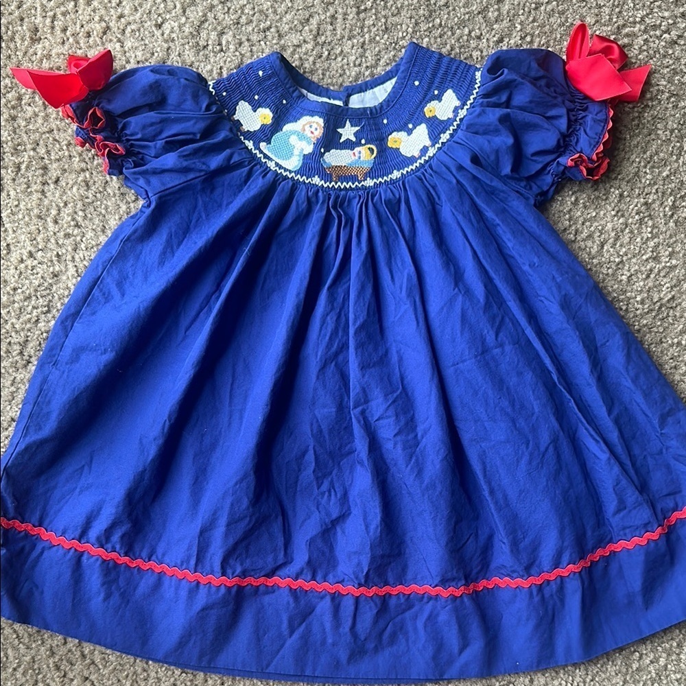 Vibrant Blue Dress with Angel Embroidery